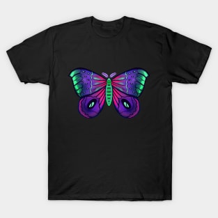 Neon Green Blue Pink Moth T-Shirt